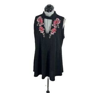 La Vanya Sleeveless Rose Embroidered Top 1X Black